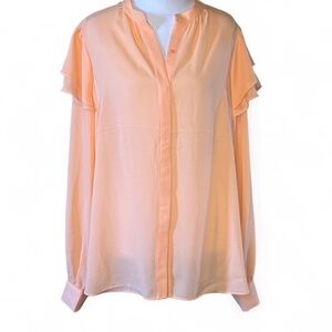 NWT Express Portofino Shirt Peach Blouse Large Relaxed Fit Flutter Sleeve